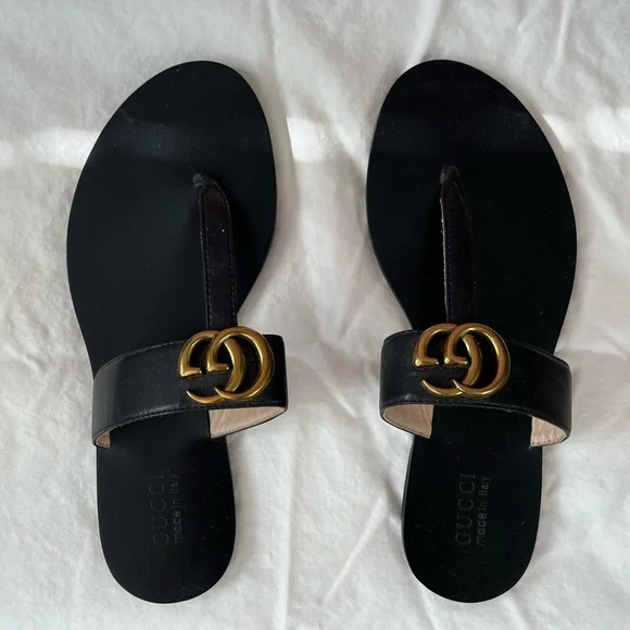 Gucci GG Marmont leather thong sandals size 40 US size 10 - Picture 2 of 12